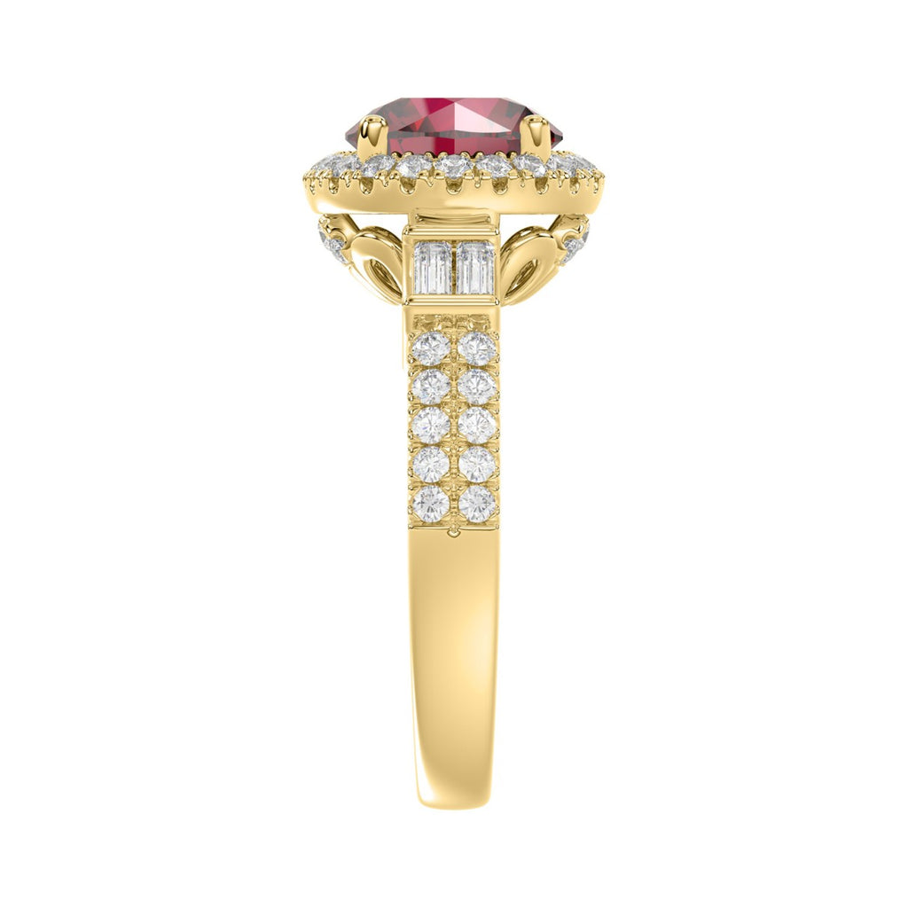 14K YELLOW GOLD 2 1/2CT ROUND/BAGUETTE DIAMOND LADIES RING (CENTER STONE ROUND RUBY DIAMOND 2CT)