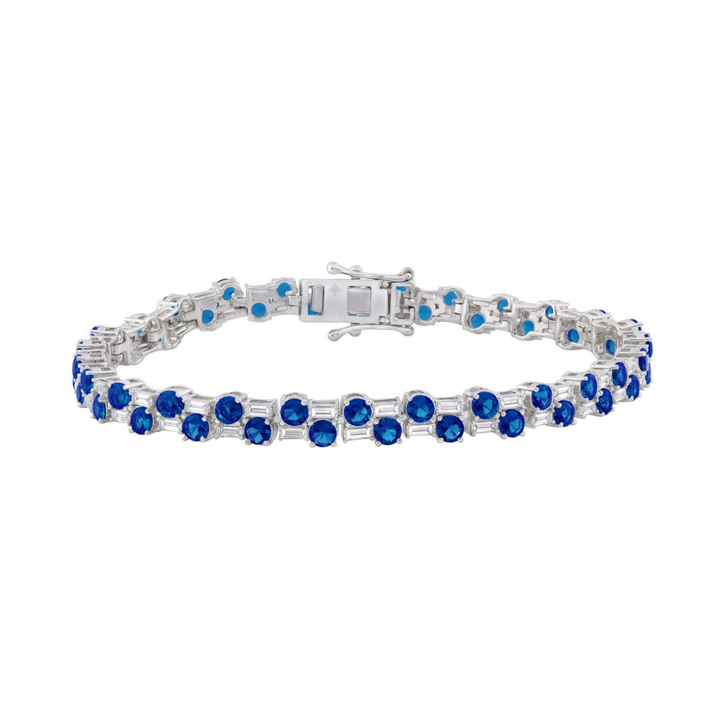 14K WHITE GOLD 9.00CT BAGUETTE/ROUND DIAMOND LADIES BRACELET (BLUE SAPPHIRE ROUND DIAMOND 7 7/8CT)