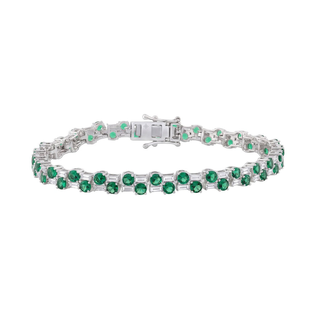14K WHITE GOLD 8.00CT BAGUETTE/ROUND DIAMOND LADIES BRACELET (GREEN EMERALD ROUND DIAMOND 6 5/8CT)