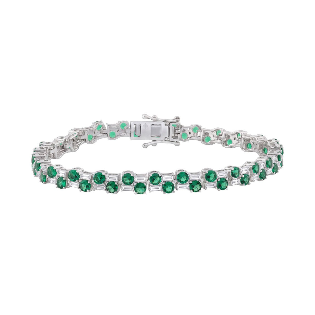14K WHITE GOLD 8.00CT BAGUETTE/ROUND DIAMOND LADIES BRACELET (GREEN EMERALD ROUND DIAMOND 6 5/8CT)