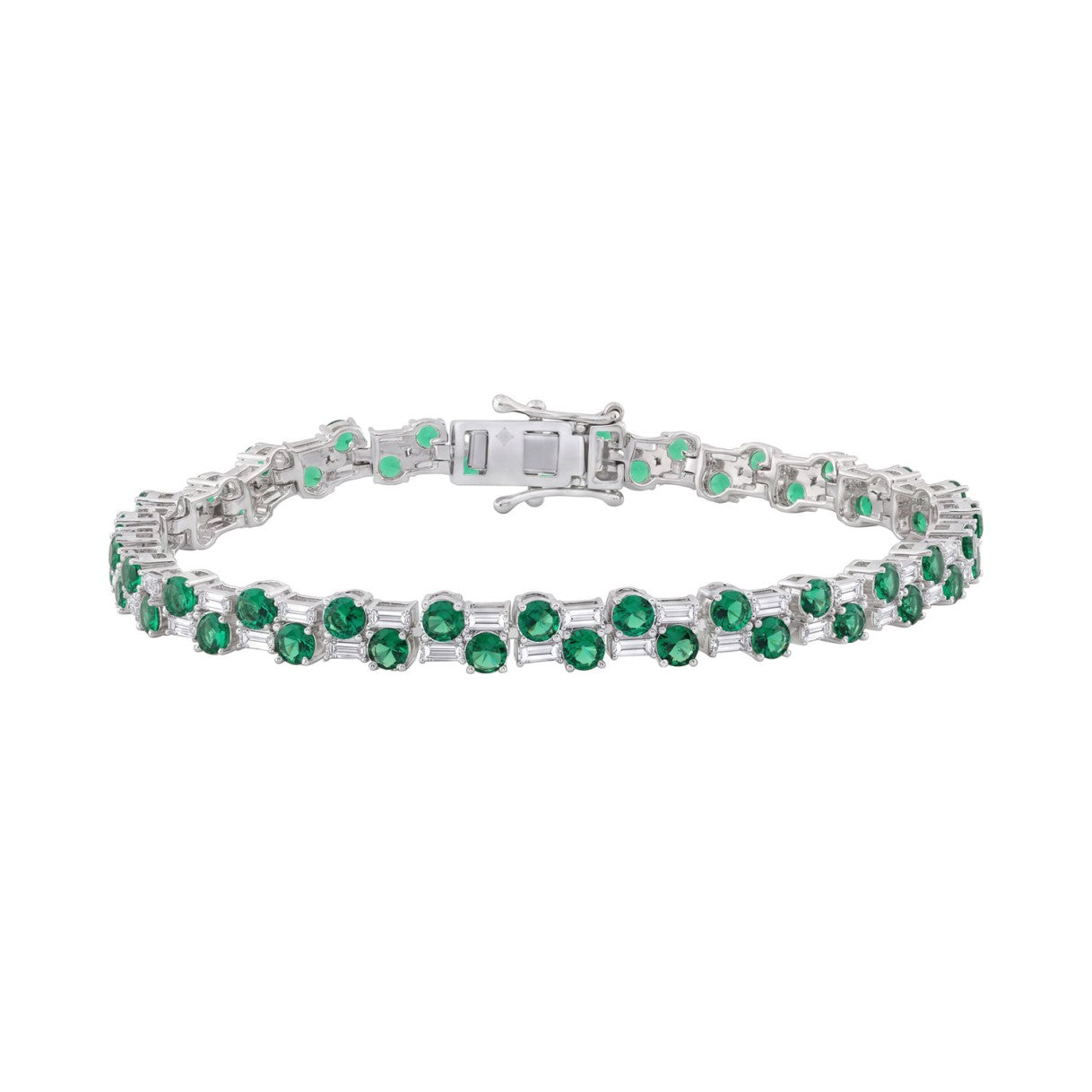 14K WHITE GOLD 8.00CT BAGUETTE/ROUND DIAMOND LADIES BRACELET (GREEN EMERALD ROUND DIAMOND 6 5/8CT)