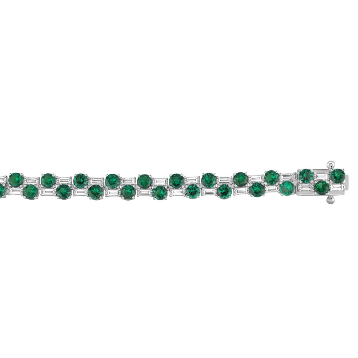14K WHITE GOLD 8.00CT BAGUETTE/ROUND DIAMOND LADIES BRACELET (GREEN EMERALD ROUND DIAMOND 6 5/8CT)