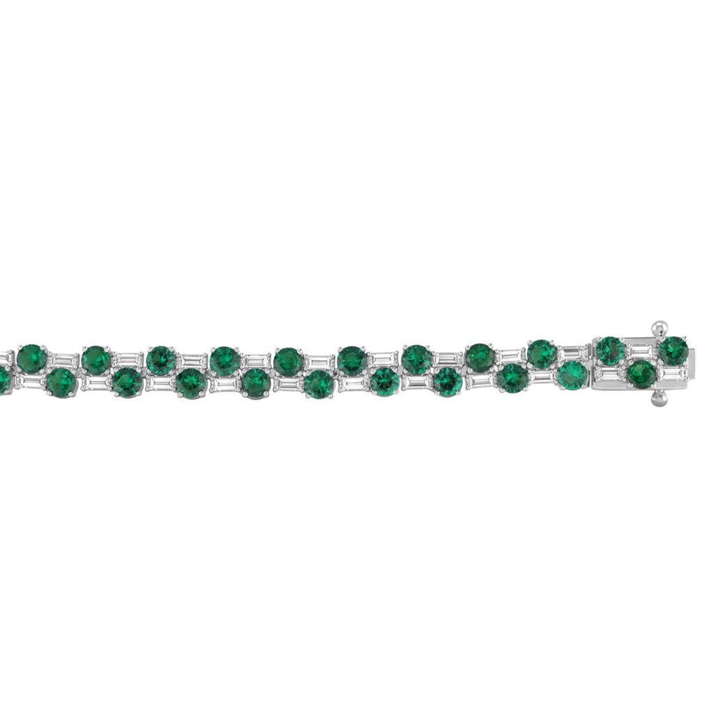14K WHITE GOLD 8.00CT BAGUETTE/ROUND DIAMOND LADIES BRACELET (GREEN EMERALD ROUND DIAMOND 6 5/8CT)