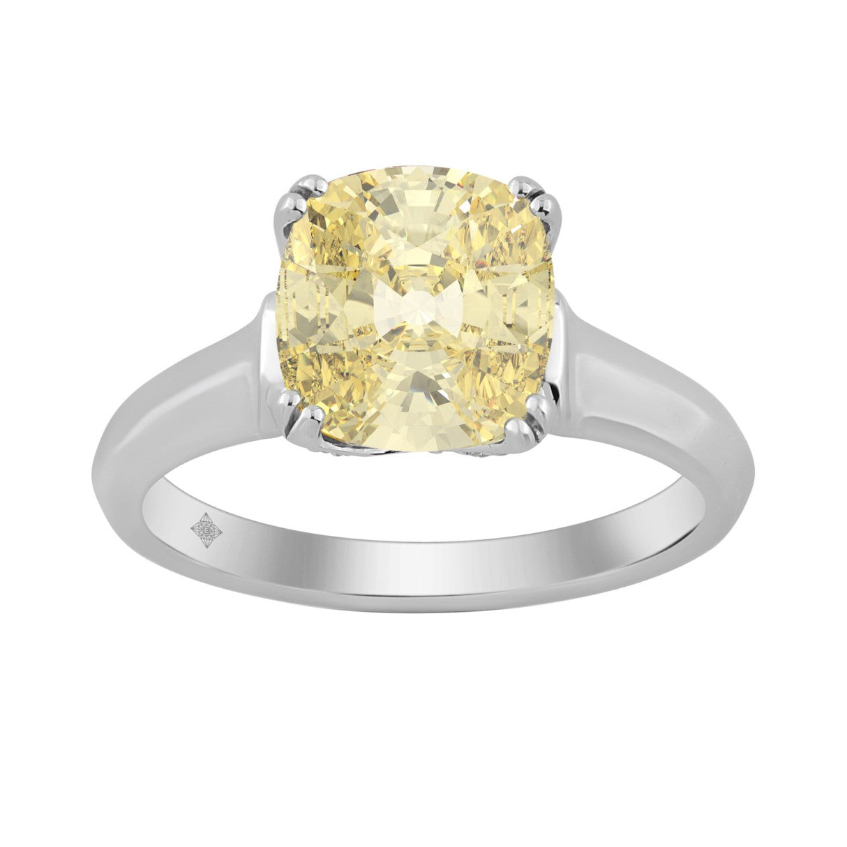 14K WHITE GOLD 3 1/4CT ROUND/YELLOW CUSHION DIAMOND LADIES RING (CENTER STONE YELLOW CUSHION DIAMOND 3CT)