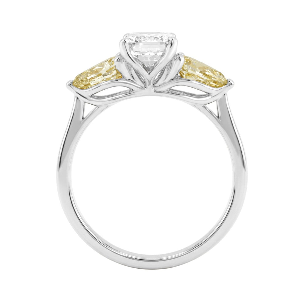 14K WHITE GOLD 2 1/2CT EMERALD/YELLOW PEAR DIAMOND LADIES RING (CENTER STONE EMERALD DIAMOND 1 1/2CT)
