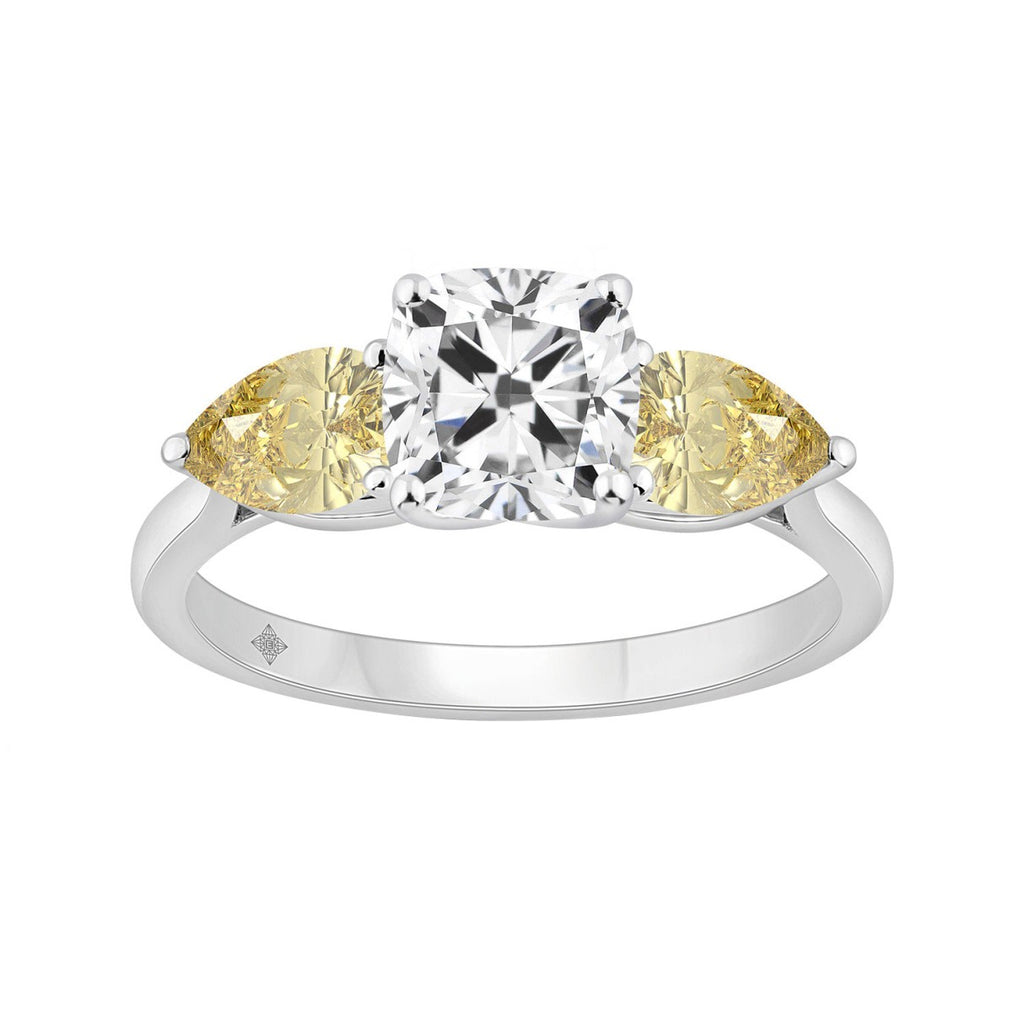 14K WHITE GOLD 2 5/8CT CUSHION/YELLOW PEAR DIAMOND LADIES RING (CENTER STONE CUSHION DIAMOND 1 1/2CT)