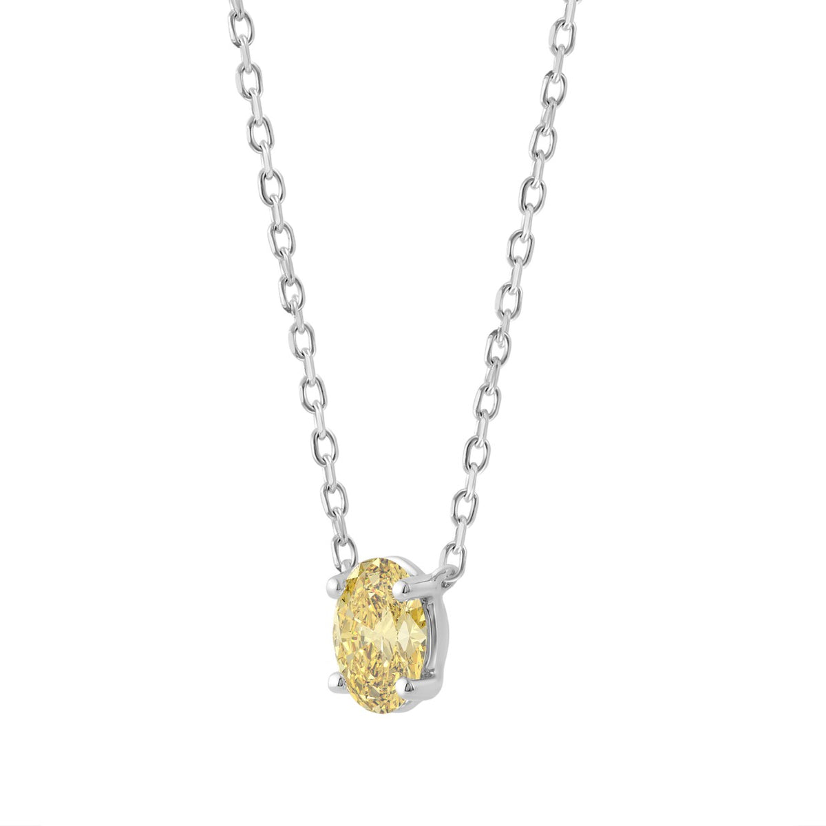 14K WHITE GOLD 1.00CT YELLOW OVAL DIAMOND LADIES NECKLACE