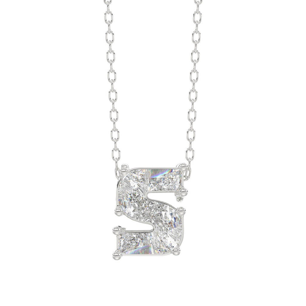 14K WHITE GOLD 1 3/4CT FANCY CUT ALPHABET DIAMOND LADIES PENDANT WITH CHAIN