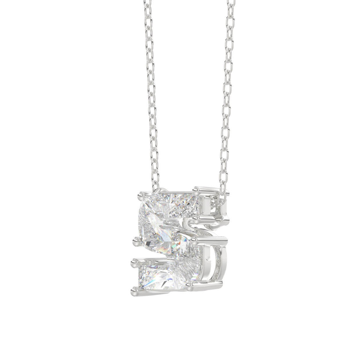 14K WHITE GOLD 1 3/4CT FANCY CUT ALPHABET DIAMOND LADIES PENDANT WITH CHAIN