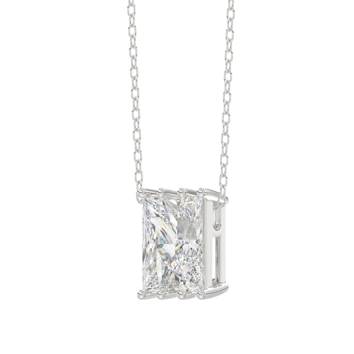14K White Gold Diamond Initial “N” Pendant 1 1/2CT Fancy Cut Ladies Alphabet Charm with Chain