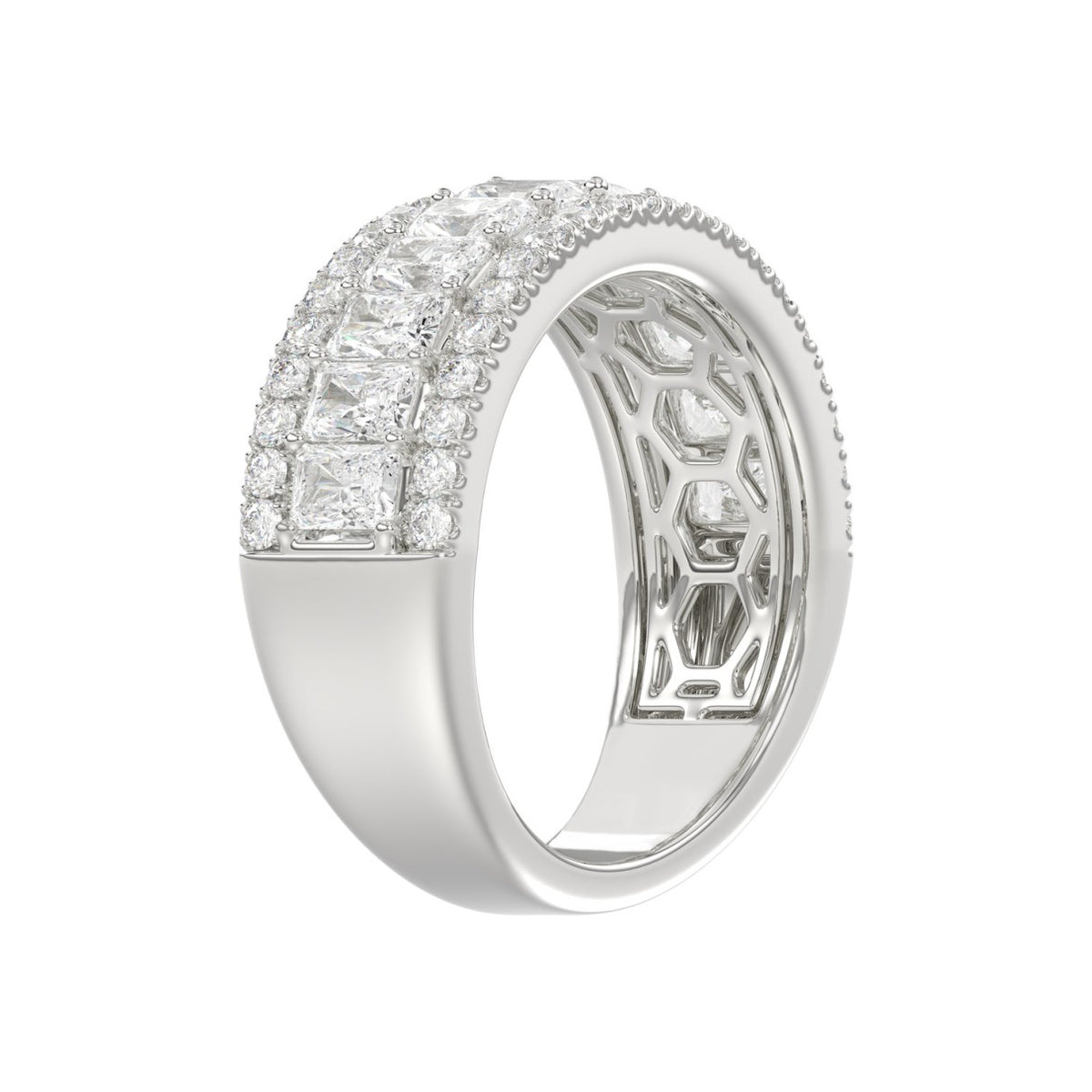 Ladies 14K White Gold Ladies Band 2 1/4CT Featuring Round &amp; Radiant Cut Diamonds