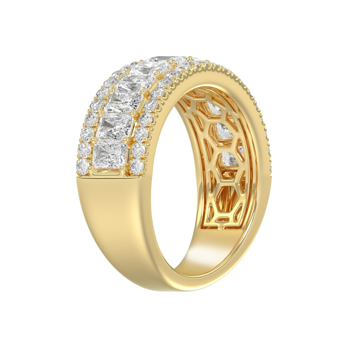 Ladies 14K Yellow Gold Ladies Band 2 1/4CT Featuring Round &amp; Radiant Cut Diamonds