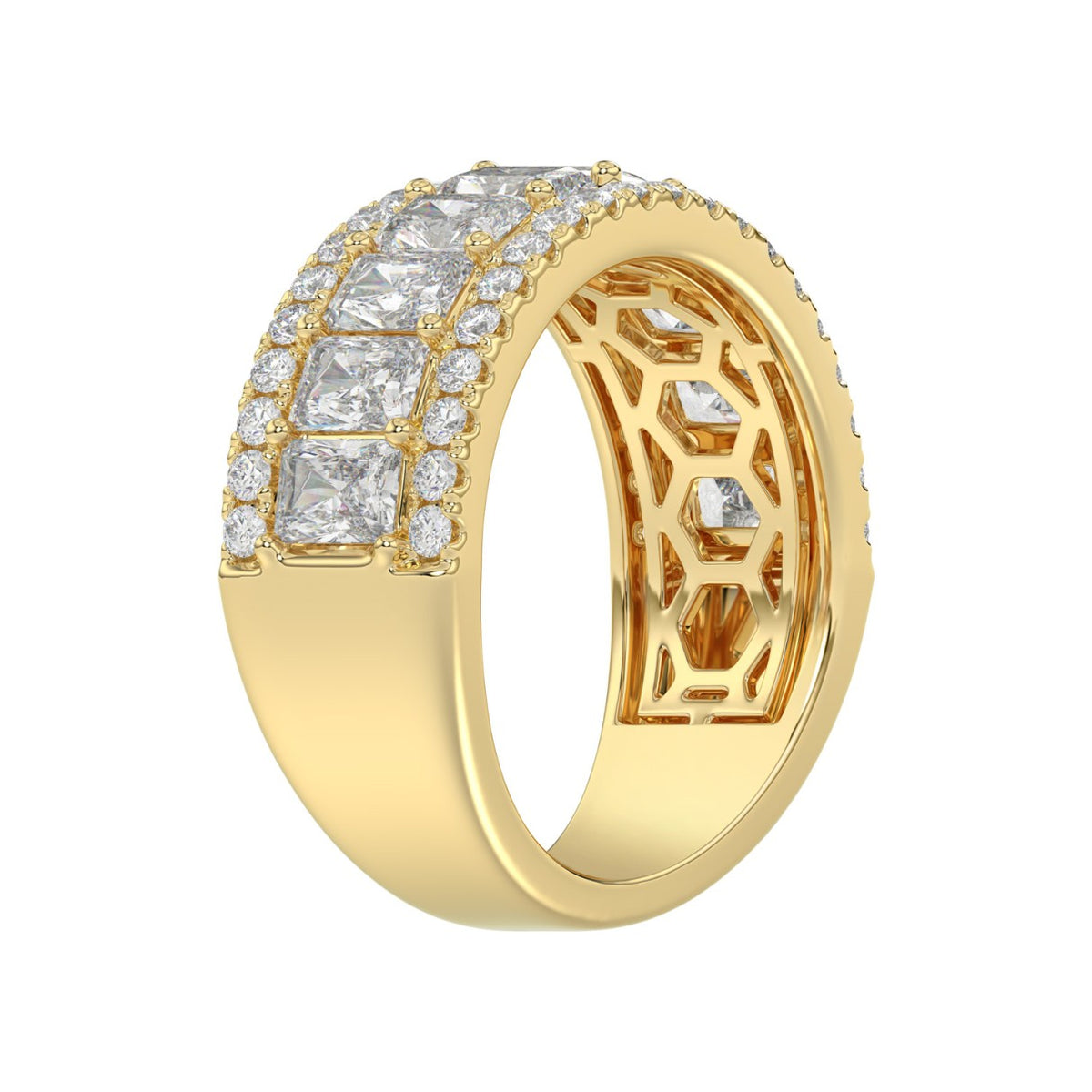 3.00 CT Fashion Band for Ladies Round &amp; Radiant Cut Diamonds 14K Yellow Gold Luxury Band (Color F-G -Clarity VS1/VS2)