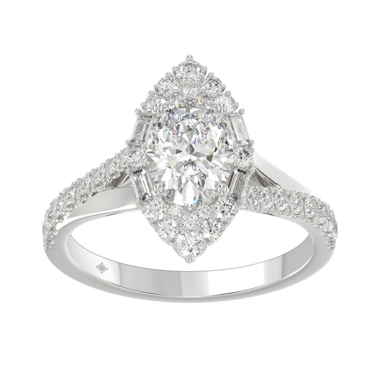 14K WHITE GOLD 2.00CT ROUND/OVAL/BAGUETTE DIAMOND LADIES RING