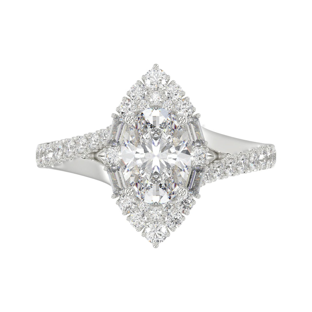 14K WHITE GOLD 2.00CT ROUND/OVAL/BAGUETTE DIAMOND LADIES RING