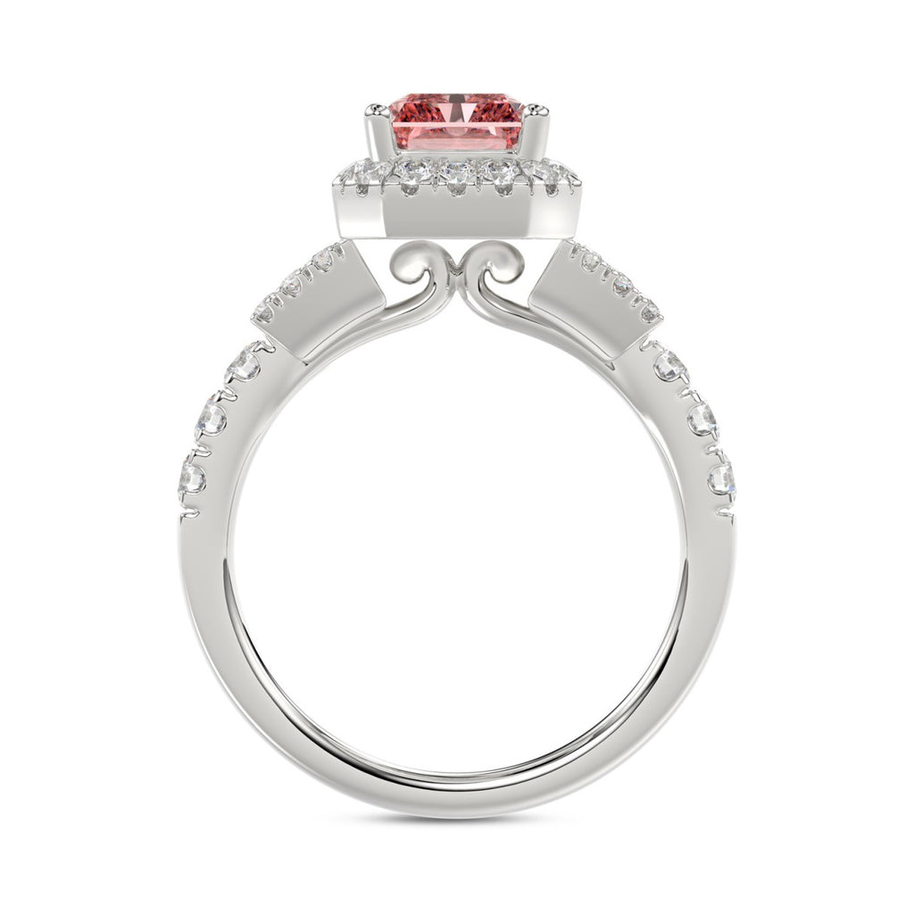 ETERNAL BLUSH COLLECTION 14K WHITE GOLD 2 3/4CT ROUND/BAGUETTE/RADIANT DIAMOND LADIES RING (CENTER STONE PINK RADIANT DIAMOND 2CT)