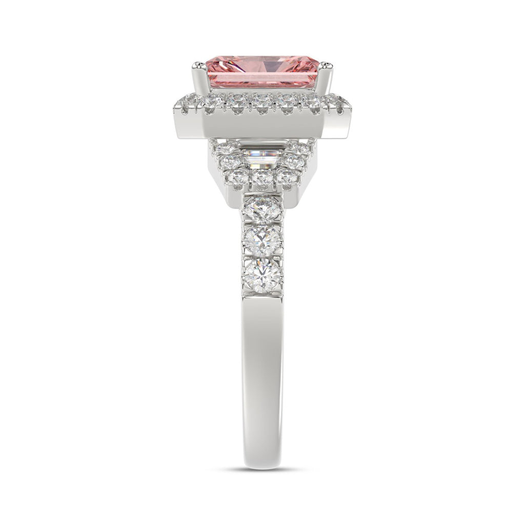 ETERNAL BLUSH COLLECTION 14K WHITE GOLD 2 3/4CT ROUND/BAGUETTE/RADIANT DIAMOND LADIES RING (CENTER STONE PINK RADIANT DIAMOND 2CT)
