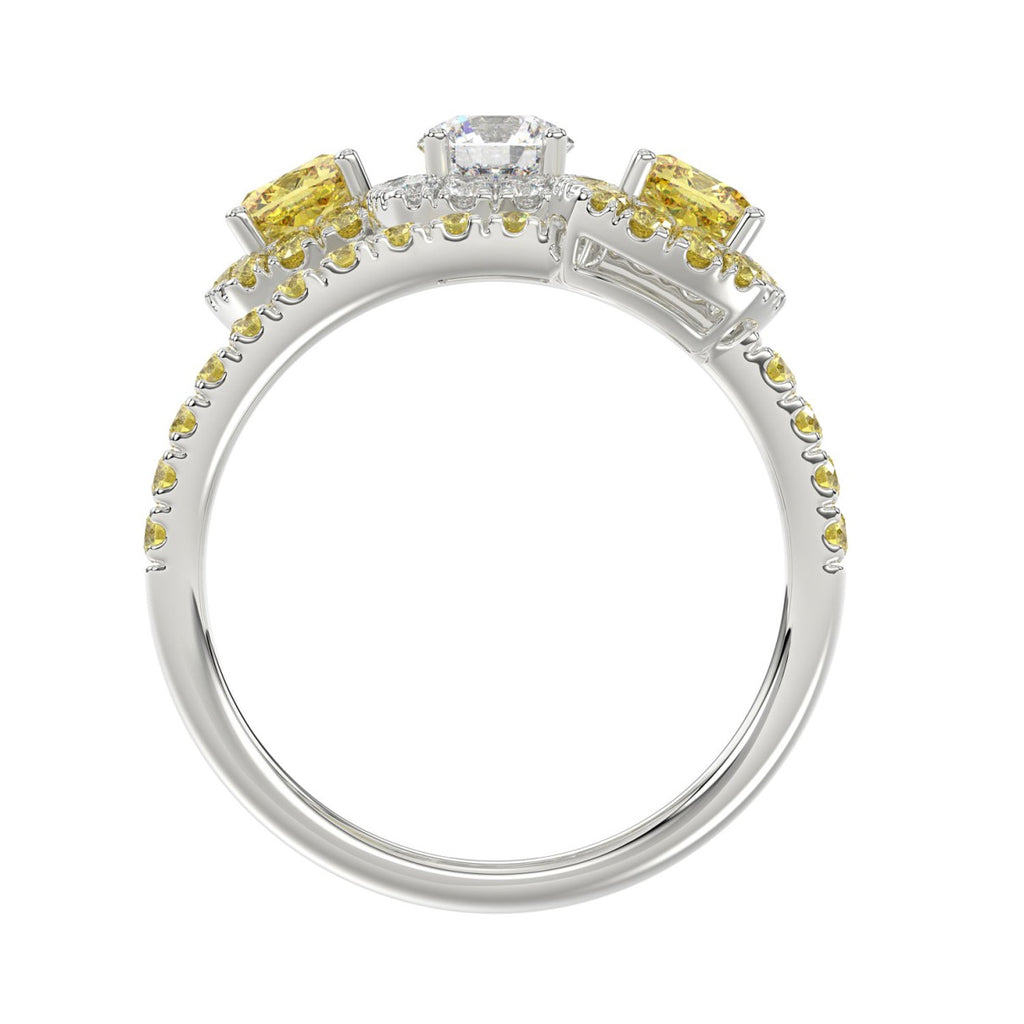 14K WHITE GOLD 2 1/2CT ROUND/YELLOW CUSHION DIAMOND LADIES RING 
