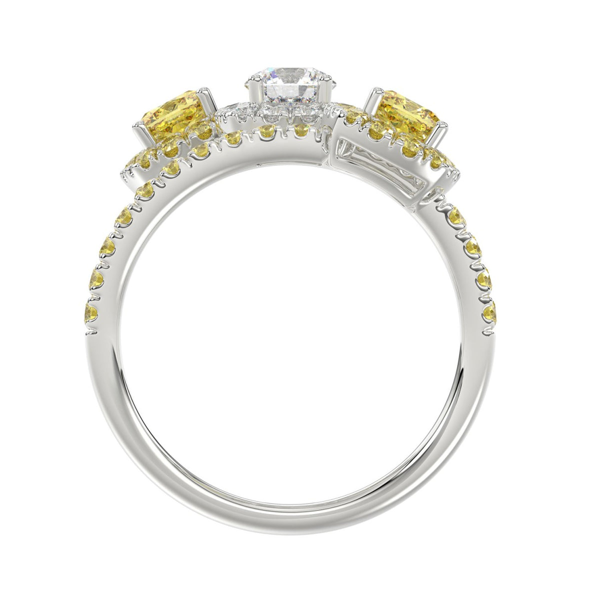 14K WHITE GOLD 2 1/2CT ROUND/YELLOW CUSHION DIAMOND LADIES RING 