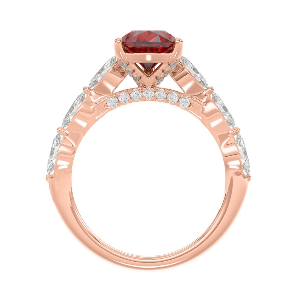 14K ROSE GOLD 3.00CT ROUND/RUBY PEAR/MARQUISE DIAMOND LADIES RING (CENTER STONE PEAR RUBY DIAMOND 2 1/4CT)