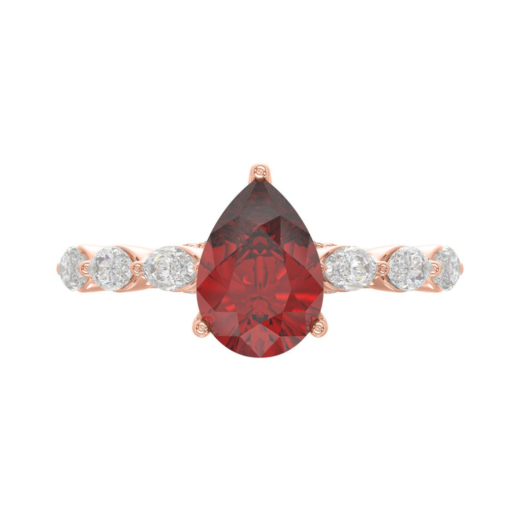 14K ROSE GOLD 3.00CT ROUND/RUBY PEAR/MARQUISE DIAMOND LADIES RING (CENTER STONE PEAR RUBY DIAMOND 2 1/4CT)
