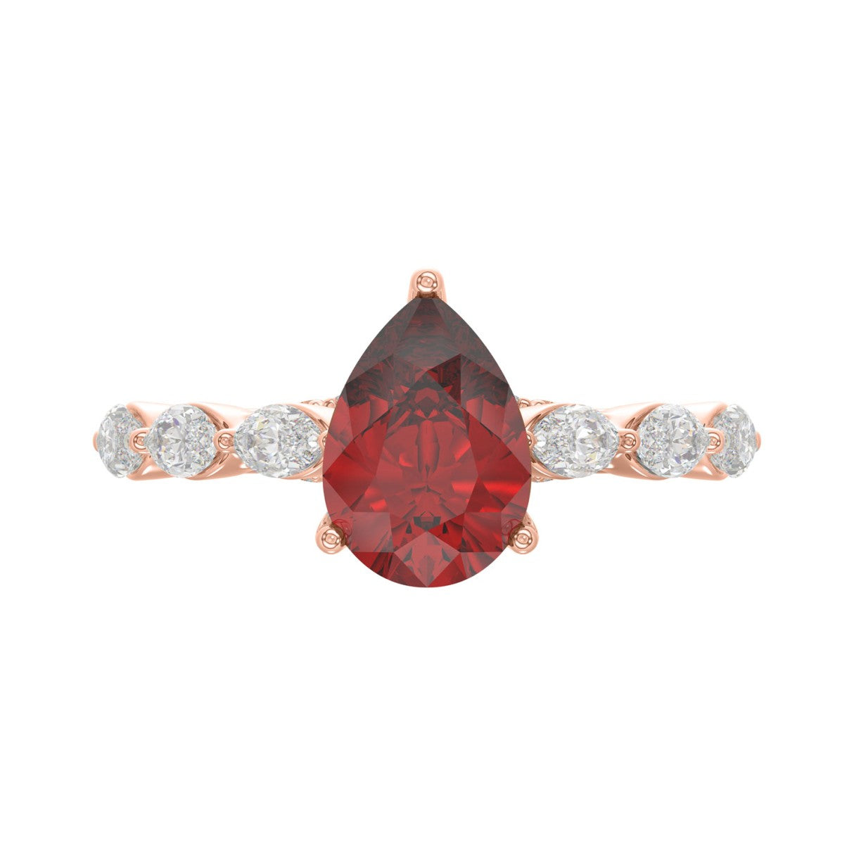 14K ROSE GOLD 3.00CT ROUND/RUBY PEAR/MARQUISE DIAMOND LADIES RING (CENTER STONE PEAR RUBY DIAMOND 2 1/4CT)