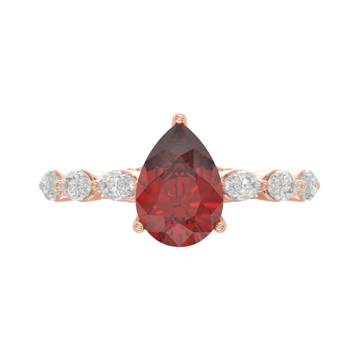 14K ROSE GOLD 3.00CT ROUND/RUBY PEAR/MARQUISE DIAMOND LADIES RING (CENTER STONE PEAR RUBY DIAMOND 2 1/4CT)