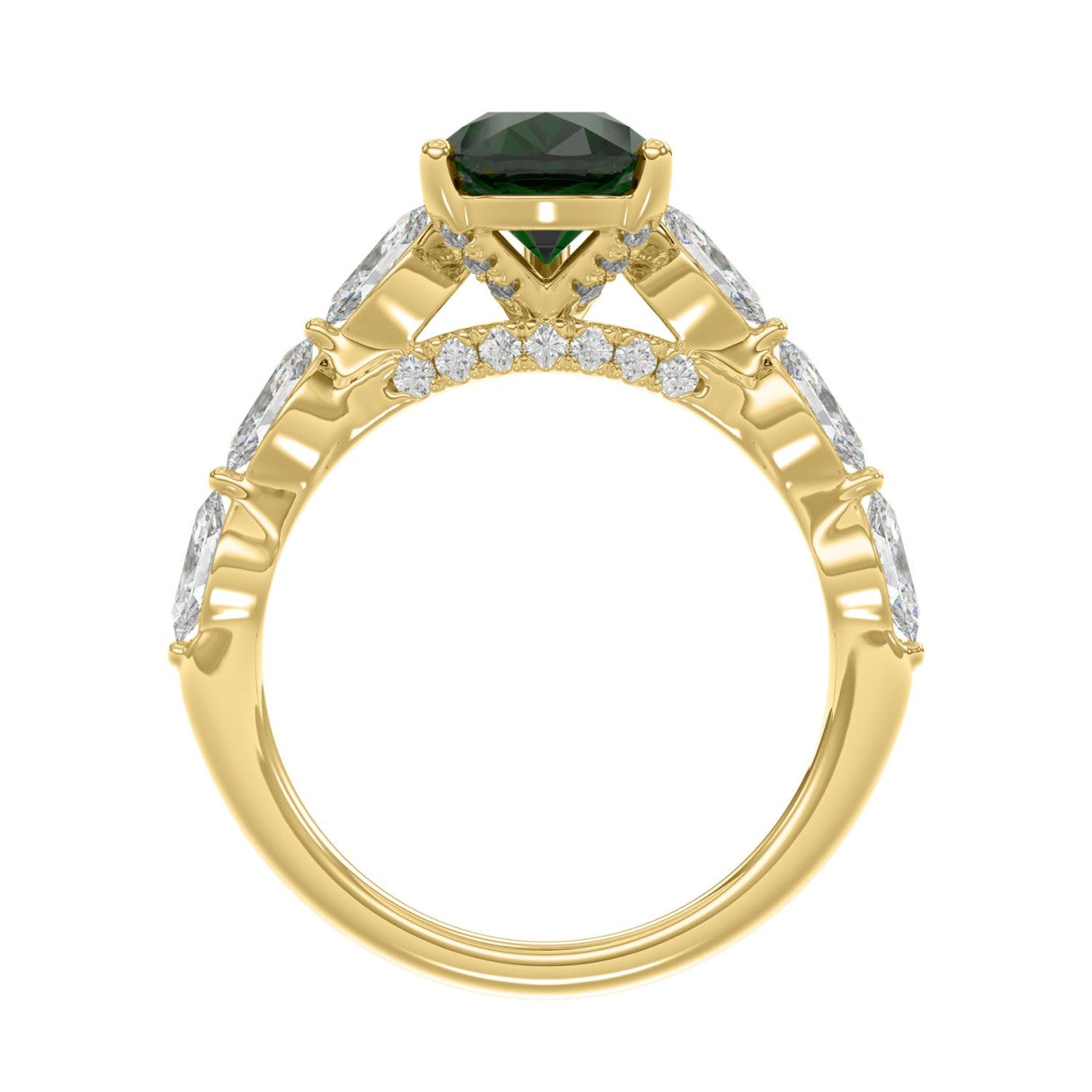 14K YELLOW GOLD 3.00CT ROUND/PEAR/MARQUISE DIAMOND LADIES RING (CENTER STONE PEAR GREEN EMERALD DIAMOND 2 1/4CT)
