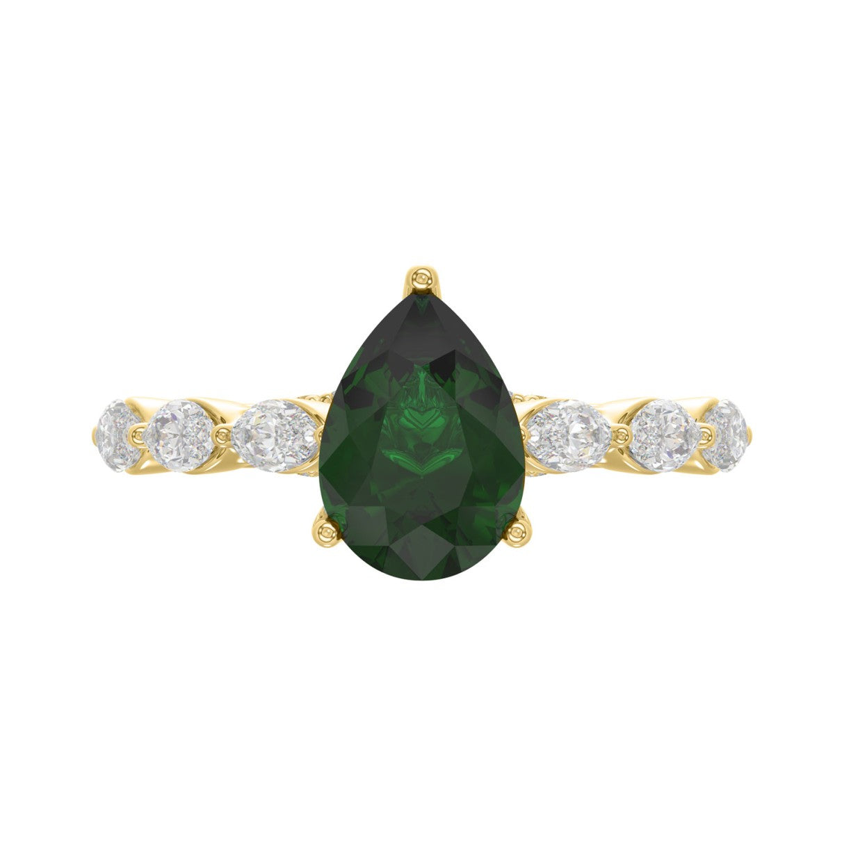 14K YELLOW GOLD 3.00CT ROUND/PEAR/MARQUISE DIAMOND LADIES RING (CENTER STONE PEAR GREEN EMERALD DIAMOND 2 1/4CT)