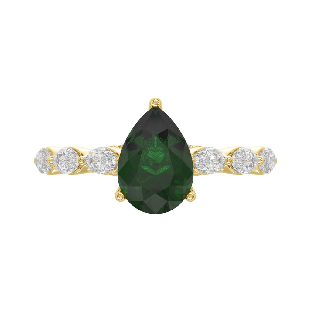 14K YELLOW GOLD 3.00CT ROUND/PEAR/MARQUISE DIAMOND LADIES RING (CENTER STONE PEAR GREEN EMERALD DIAMOND 2 1/4CT)
