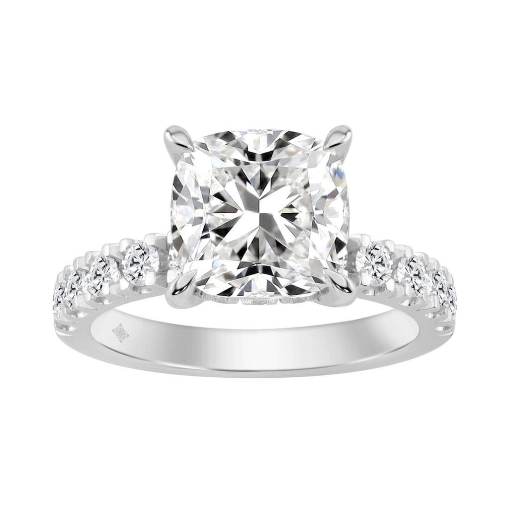 14K WHITE GOLD 4 3/4CT ROUND/CUSHION DIAMOND LADIES RING (CENTER STONE CUSHION DIAMOND 4CT)