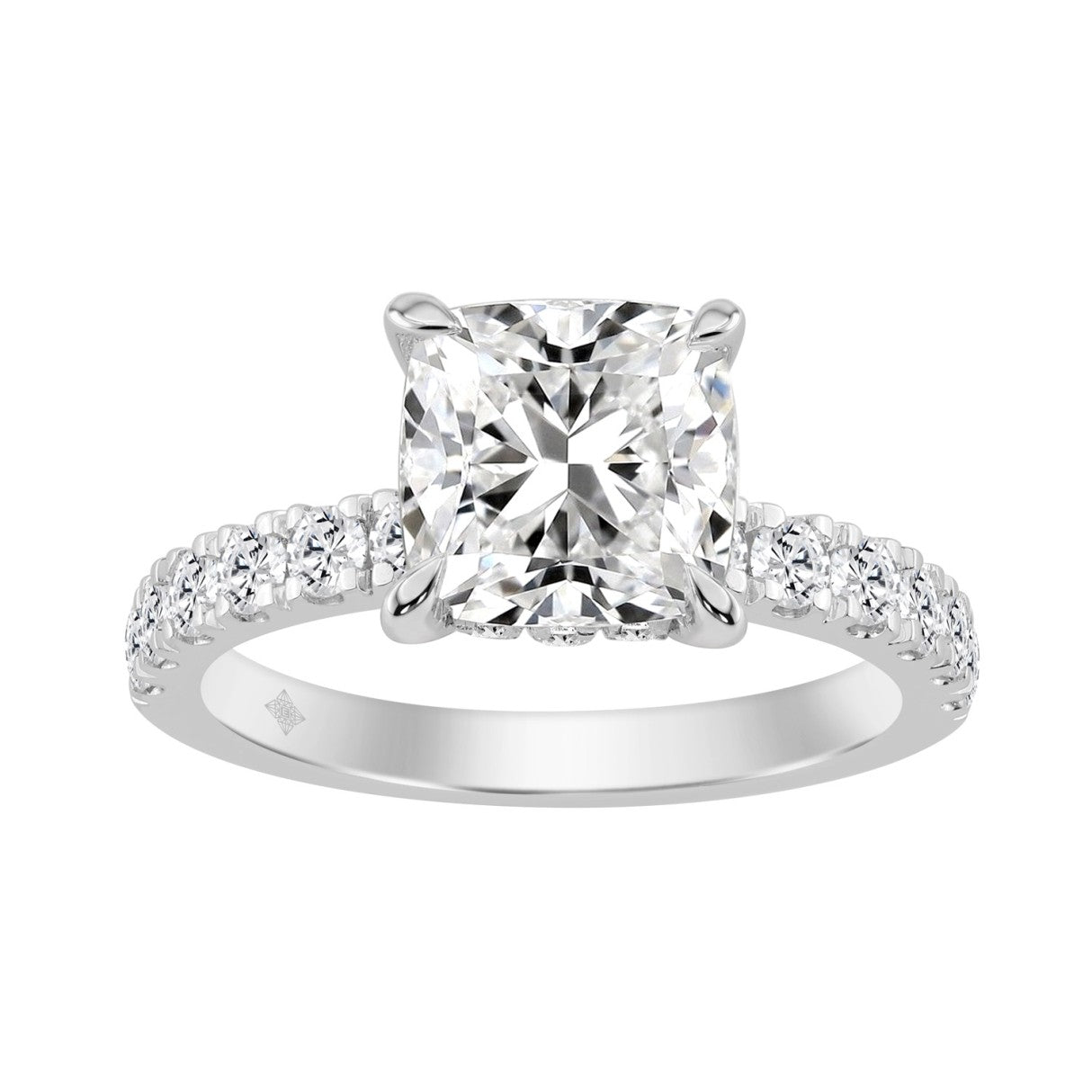 14K WHITE GOLD 6.00CT ROUND/CUSHION DIAMOND LADIES RING (CENTER STONE CUSHION DIAMOND 5CT)
