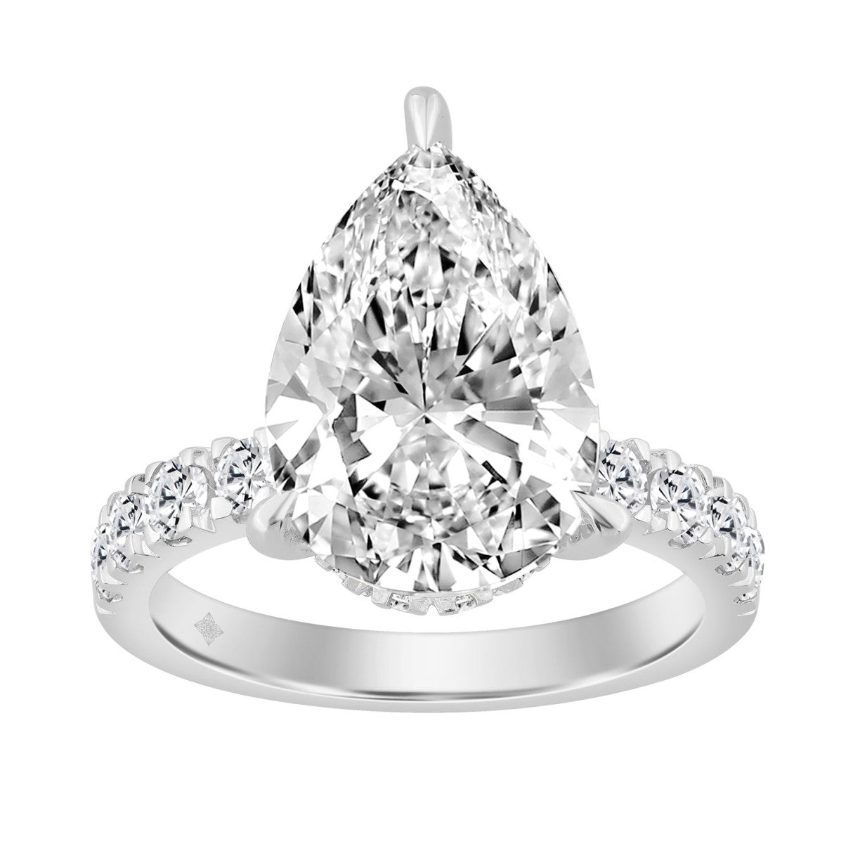 14K WHITE GOLD 6.00CT ROUND/PEAR DIAMOND LADIES RING (CENTER STONE PEAR DIAMOND 5CT