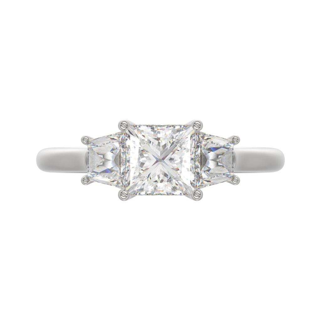 14K WHITE GOLD 1 3/4CT PRINCESS/TRAPEZOID DIAMOND LADIES RING (CENTER STONE PRINCESS DIAMOND 1 1/4CT)