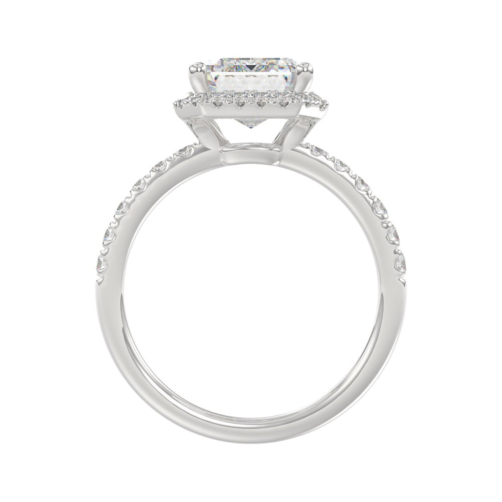 14K White Gold 4 1/2CT ladies Round &amp; Emerald-cut diamond halo engagement Ring 4.00CT Emerald  Center stone (Color F-G -Clarity VS1/VS2)
