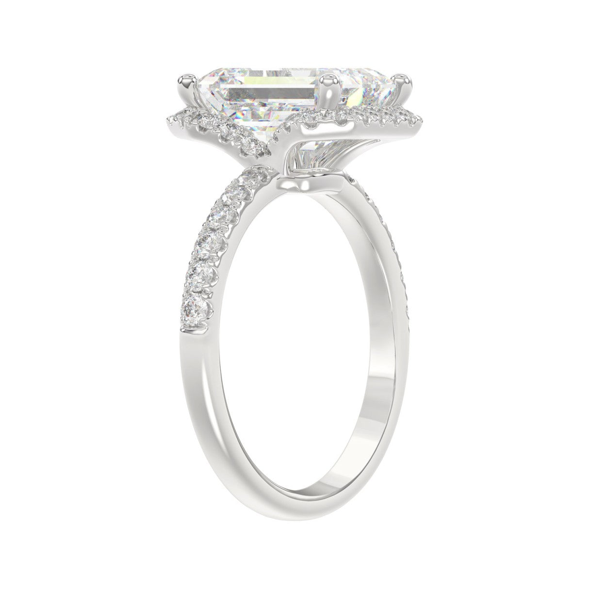 14K White Gold 4 1/2CT ladies Round &amp; Emerald-cut diamond halo engagement Ring 4.00CT Emerald  Center stone (Color F-G -Clarity VS1/VS2)