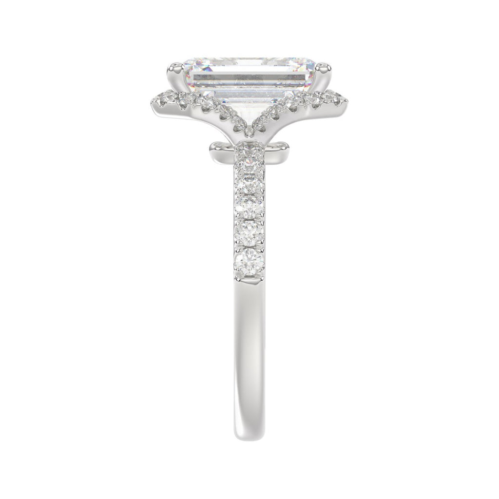 14K White Gold 4 1/2CT ladies Round &amp; Emerald-cut diamond halo engagement Ring 4.00CT Emerald  Center stone (Color F-G -Clarity VS1/VS2)