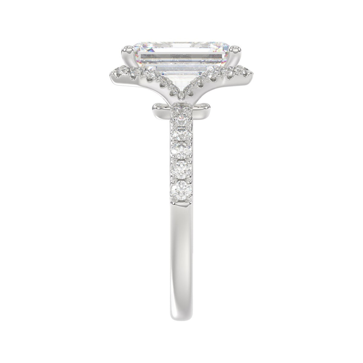 14K White Gold 4 1/2CT ladies Round &amp; Emerald-cut diamond halo engagement Ring 4.00CT Emerald  Center stone (Color F-G -Clarity VS1/VS2)