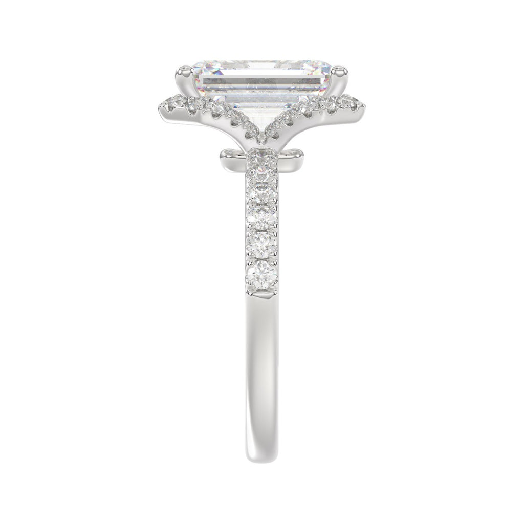 14K White Gold 4 1/2CT ladies Round &amp; Emerald-cut diamond halo engagement Ring 4.00CT Emerald  Center stone (Color F-G -Clarity VS1/VS2)