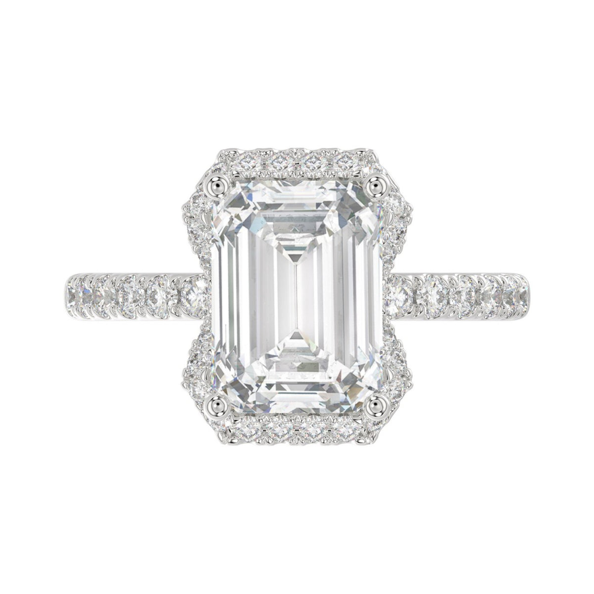 14K White Gold 4 1/2CT ladies Round &amp; Emerald-cut diamond halo engagement Ring 4.00CT Emerald  Center stone (Color F-G -Clarity VS1/VS2)