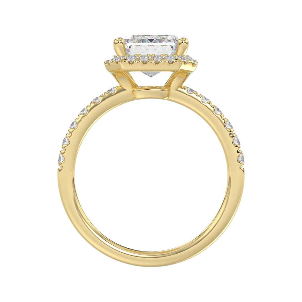 14K Yellow Gold 4 1/2CT ladies Round &amp; Emerald-cut diamond halo engagement Ring 4.00CT Emerald  Center stone (Color F-G -Clarity VS1/VS2)