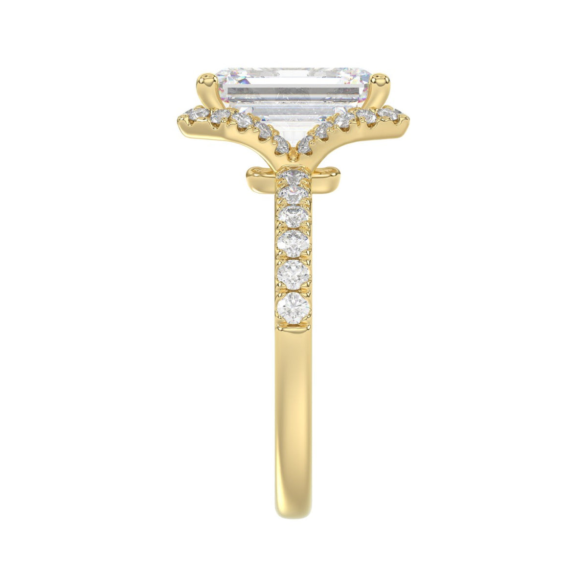 14K Yellow Gold 4 1/2CT ladies Round &amp; Emerald-cut diamond halo engagement Ring 4.00CT Emerald  Center stone (Color F-G -Clarity VS1/VS2)