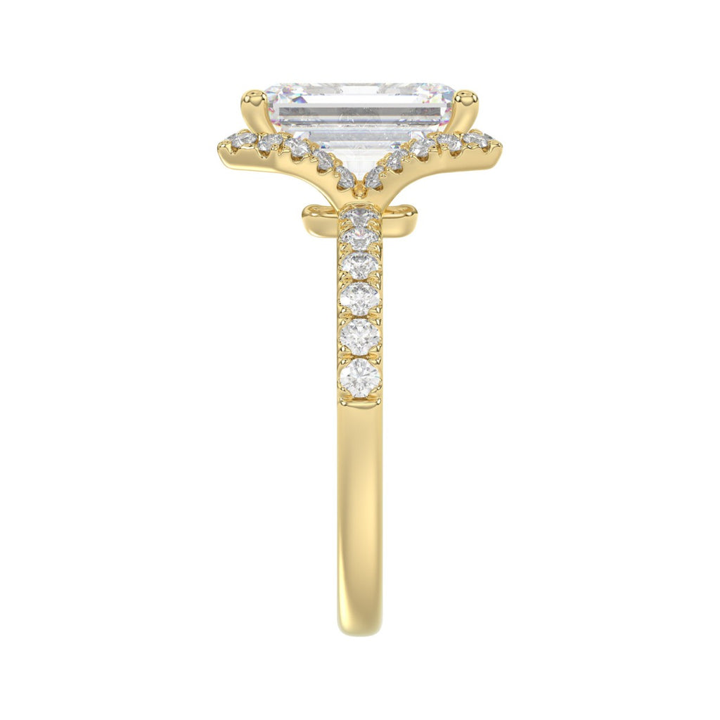 14K Yellow Gold 4 1/2CT ladies Round &amp; Emerald-cut diamond halo engagement Ring 4.00CT Emerald  Center stone (Color F-G -Clarity VS1/VS2)