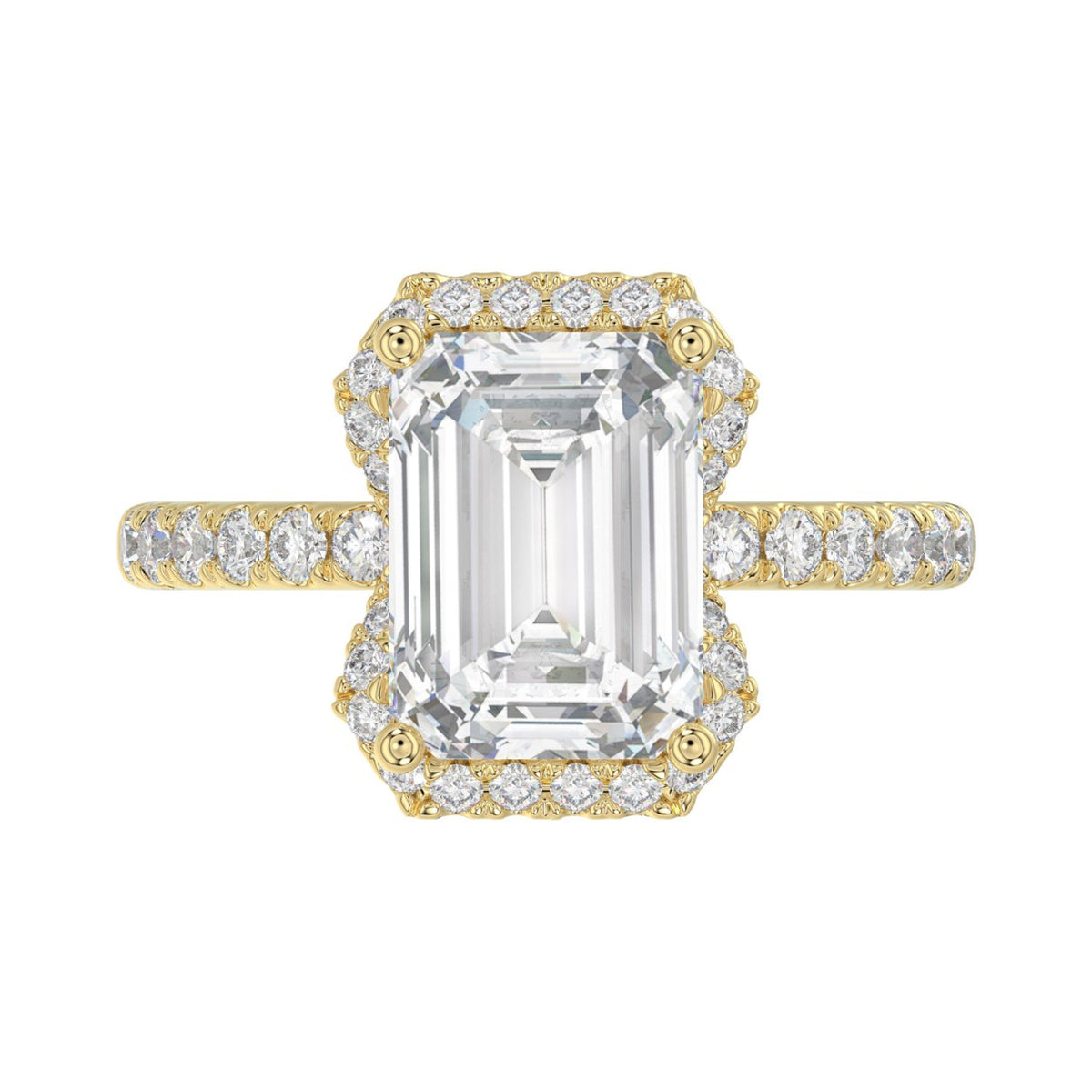 14K Yellow Gold 4 1/2CT ladies Round &amp; Emerald-cut diamond halo engagement Ring 4.00CT Emerald  Center stone (Color F-G -Clarity VS1/VS2)