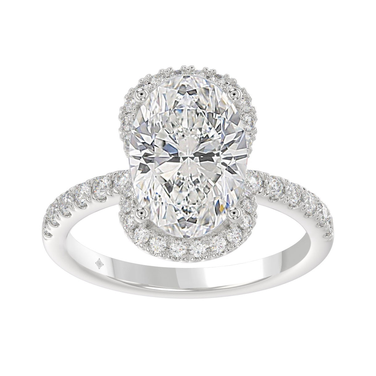 14K WHITE GOLD 4 1/2CT ROUND/OVAL DIAMOND LADIES RING (CENTER STONE OVAL DIAMOND 4.00CT &amp; Color F-G Clarity VS1/VS2)