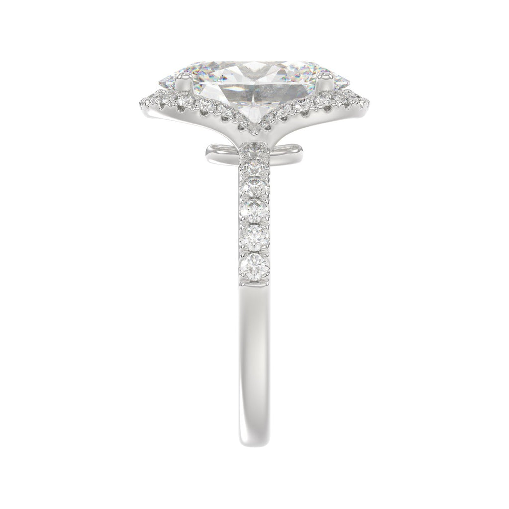 14K WHITE GOLD 4 1/2CT ROUND/OVAL DIAMOND LADIES RING (CENTER STONE OVAL DIAMOND 4.00CT &amp; Color F-G Clarity VS1/VS2)