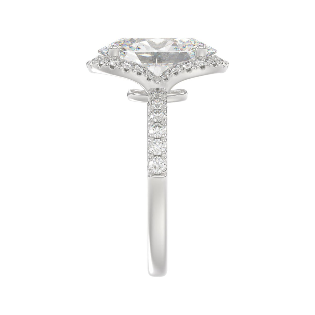 14K WHITE GOLD 4 1/2CT ROUND/OVAL DIAMOND LADIES RING (CENTER STONE OVAL DIAMOND 4.00CT &amp; Color F-G Clarity VS1/VS2)