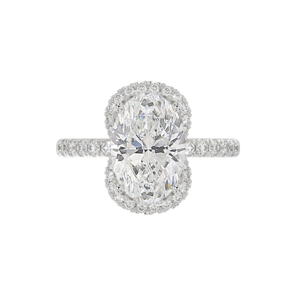 14K WHITE GOLD 4 1/2CT ROUND/OVAL DIAMOND LADIES RING (CENTER STONE OVAL DIAMOND 4.00CT &amp; Color F-G Clarity VS1/VS2)