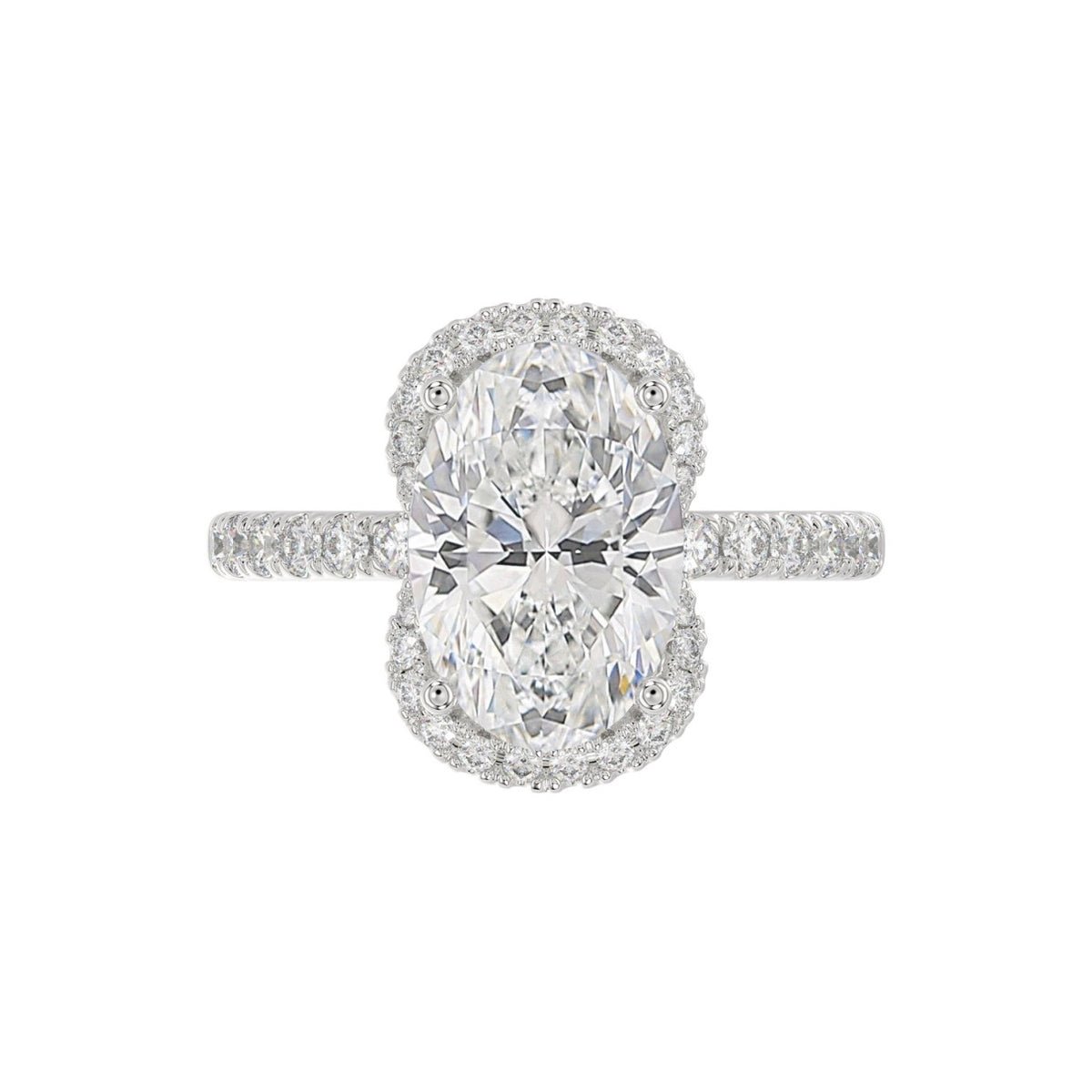 14K WHITE GOLD 4 1/2CT ROUND/OVAL DIAMOND LADIES RING (CENTER STONE OVAL DIAMOND 4.00CT &amp; Color F-G Clarity VS1/VS2)
