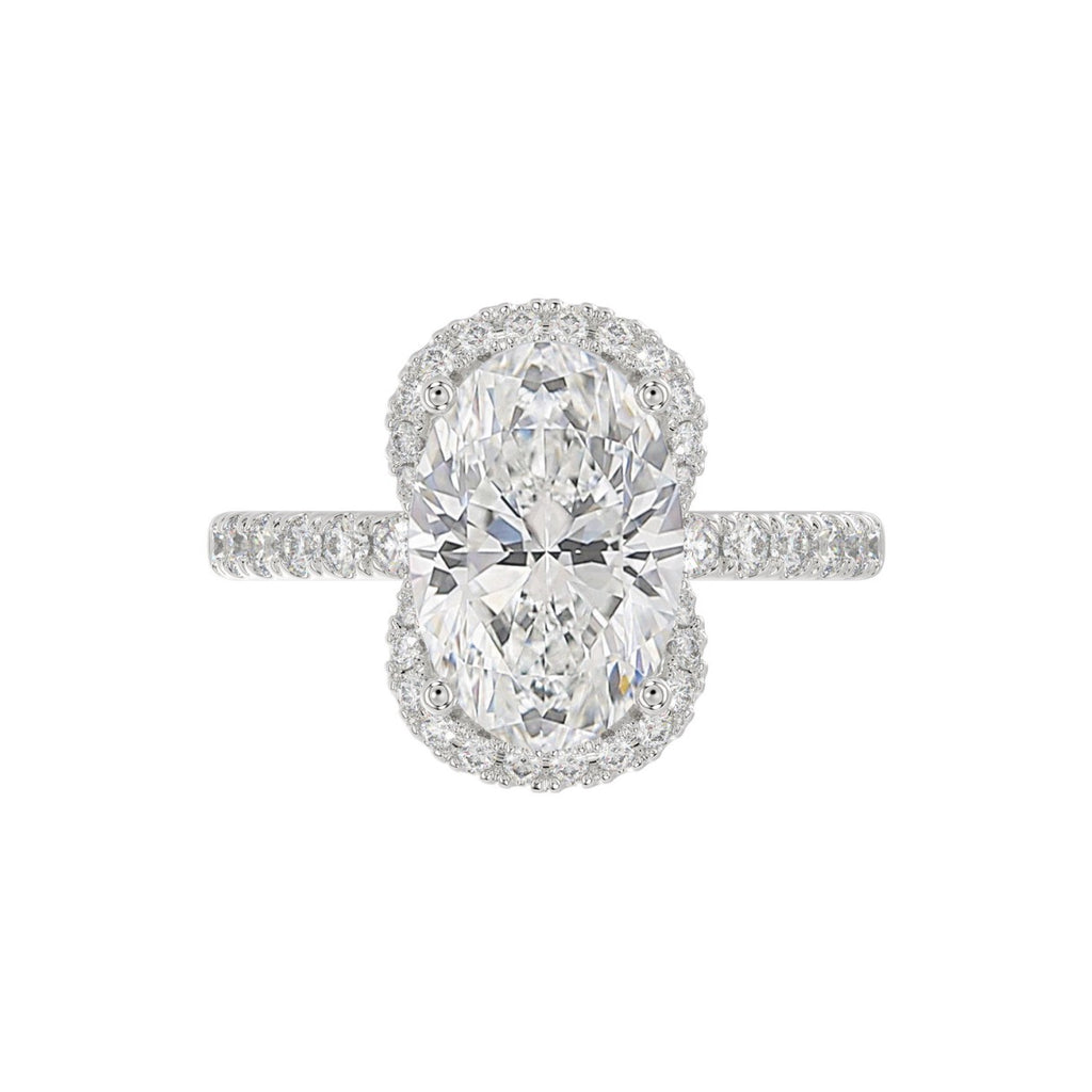 14K WHITE GOLD 4 1/2CT ROUND/OVAL DIAMOND LADIES RING (CENTER STONE OVAL DIAMOND 4.00CT &amp; Color F-G Clarity VS1/VS2)